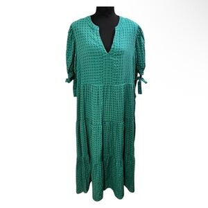 Indigo Soul Teal Tiered Boho Midi Dress XL | Prairie Cottagecore Peasant